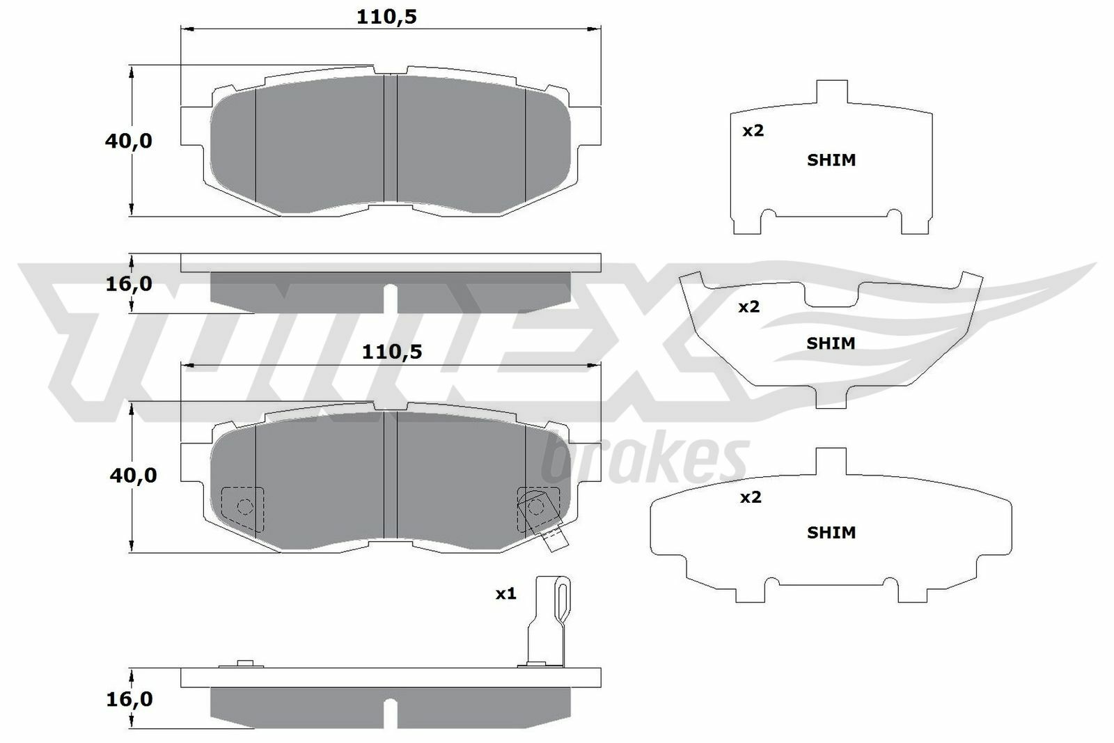 Sada brzdových destiček, kotoučová brzda TOMEX Brakes